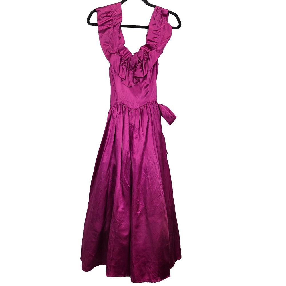 Vintage 70s Gunne Sax Midi Dress Ruffle 5 Satin Pink Retro Formal Whimsy Event